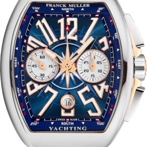 Vanguard Yachting Mens Rose Gold Automatic Chronograph Watch - Tonneau Analog Blue Face with Luminous Hands and Sapphire Crystal - Blue Rubber Band Swiss Made Automatic Watch for Men